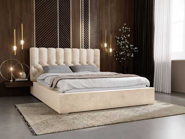 Lit Coffre rembourré avec sommier relevable 140x200 Roma Beige