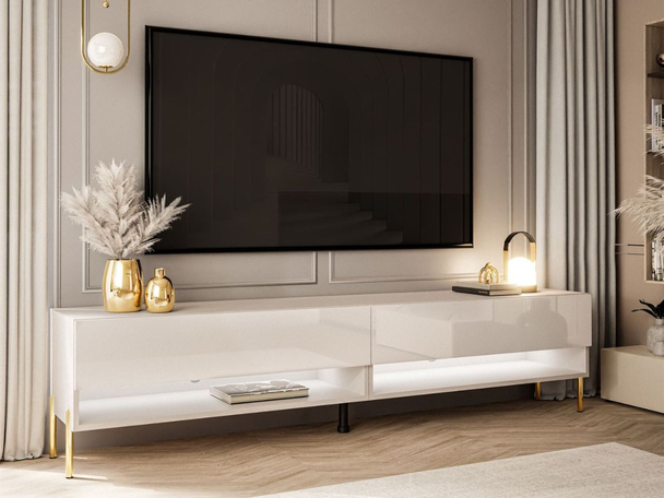 Meuble TV pour salon 180 cm avec pieds en métal Aurelie Cachemire brillant