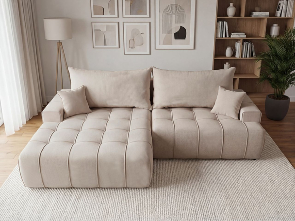 Canapé d'Angle Convertible avec Coffre Tulio gauche Beige