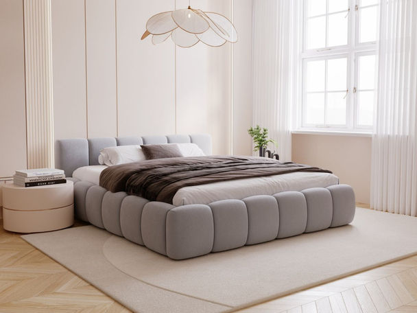 Lit Coffre rembourré avec sommier relevable 160x200 Cloud Low Gris