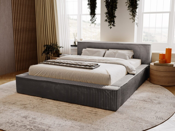 Lit Coffre rembourré avec sommier relevable 120x200 Lago Gris