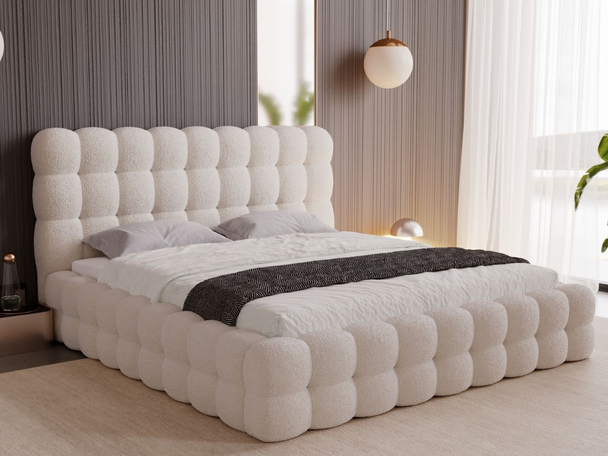 Lit Coffre rembourré avec sommier relevable 160x200 Twist Beige
