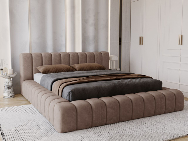 Lit Coffre rembourré avec sommier relevable 160x200 Italia Marron
