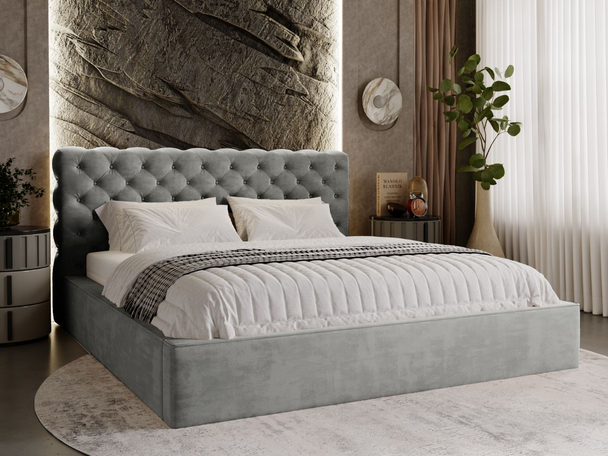 Lit Coffre rembourré avec sommier relevable 200x200 Apollo Gris