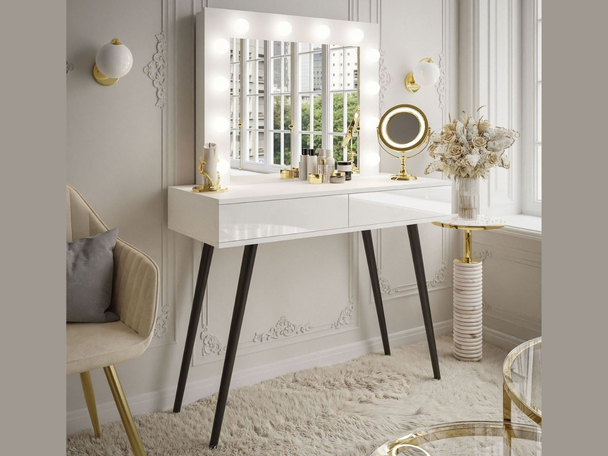 Coiffeuse avec miroir et éclairage LED Olivine Brillant blanc