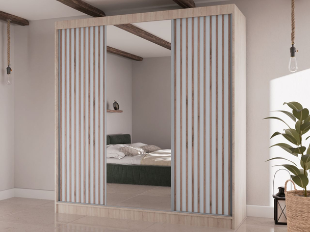 Armoire Portes Coulissantes Lucena Blanc, Chêne Sonoma