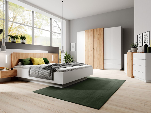 Ensemble de meubles de chambre Morten Blanc, Chêne doré Craft