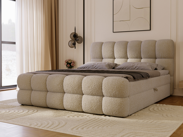 Lit Boxspring avec Coffre de Rangement 160x200 Modo Beige foncé