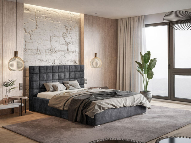 Łóżko tapicerowane z pojemnikiem i stelażem 180x200 Terra Ciemnoszare