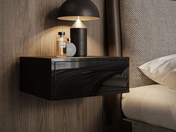 Table de chevet suspendue avec tiroir et éclairage LED Brisa Brillant noir