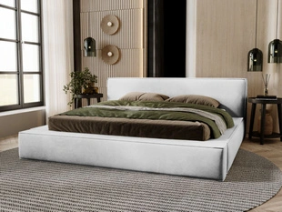 Lit capitonné avec coffre de rangement et sommier 180x200 cm Mali, Gris clair