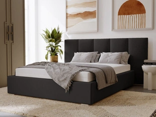 Lit Coffre rembourré avec sommier relevable 140x200 Lizbona Noir