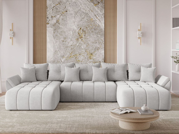 Canapé Panoramique Convertible avec Coffre Decor U Gris