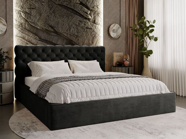 Lit Coffre rembourré avec sommier relevable 160x200 Apollo Noir