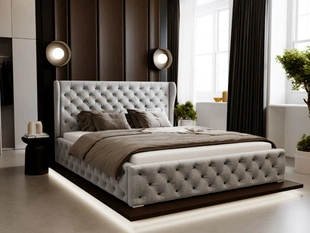 Lit Coffre rembourré avec sommier relevable 140x200 Kingston Gris clair