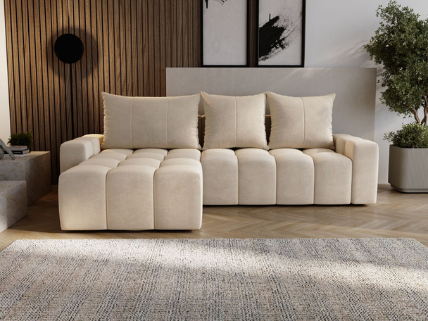 Canapé d'Angle Convertible Réversible avec Coffre Bresso Beige