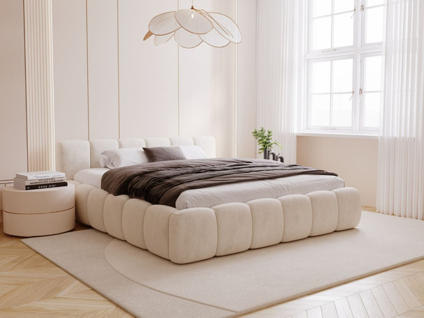 Lit Coffre rembourré avec sommier relevable 180x200 Cloud Low Beige