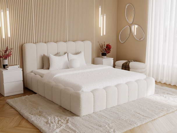 Lit Coffre rembourré avec sommier relevable 160x200 Smile Créme