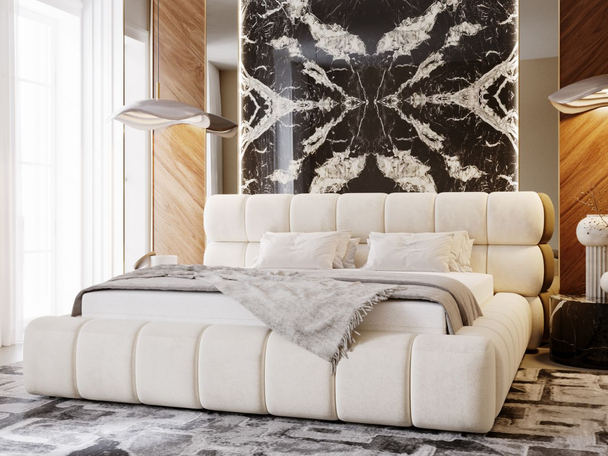 Lit Coffre rembourré avec sommier relevable 160x200 Mellow Beige