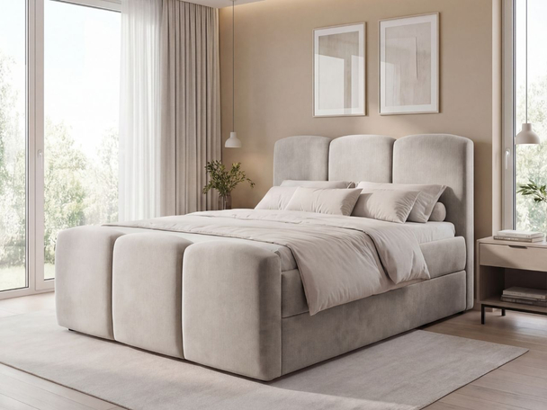 Lit Boxspring avec Coffre de Rangement 140x200 Campi Gris