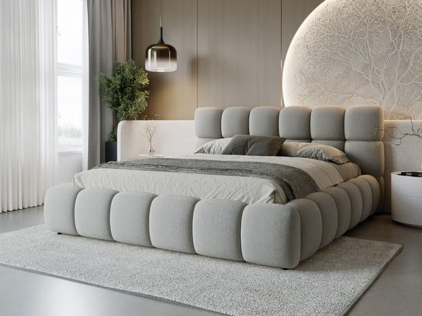 Lit Coffre rembourré avec sommier relevable 180x200 Modo Gris