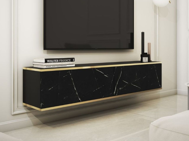 Meuble TV Rangement Diolo Marbre noir