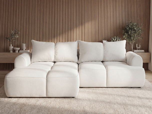 Canapé d'Angle Gauche Convertible avec Coffre Boono Crème