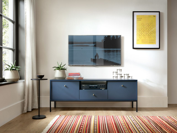 Meuble TV avec Portes et Tiroirs sur Pieds Noirs Amor Bleu Marine