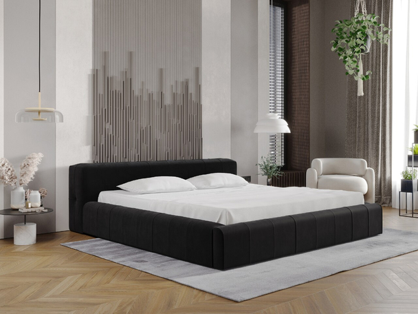 Lit Coffre rembourré avec sommier relevable 120x200 Lipari Noir