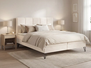 Lit Boxspring avec Coffre de Rangement 160x200 Vendi Crème