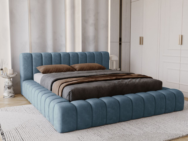 Lit Coffre rembourré avec sommier relevable 120x200 Italia Bleu