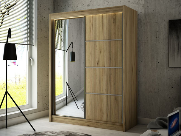 Armoire avec miroir et éclairage LED Portel Chêne Craft Doré