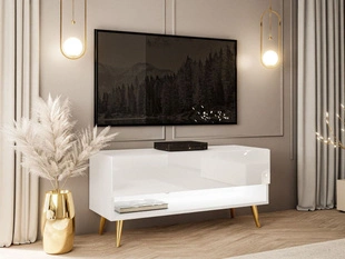 Meuble TV de 90 cm avec éclairage LED Aurelie Brillant blanc
