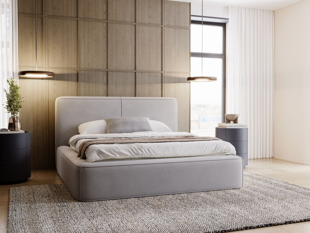 Lit Coffre rembourré avec sommier relevable 180x200 Amaro Gris
