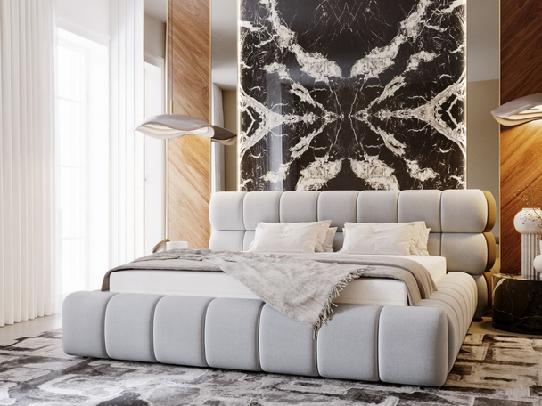 Lit Coffre rembourré avec sommier relevable 120x200 Mellow Gris clair