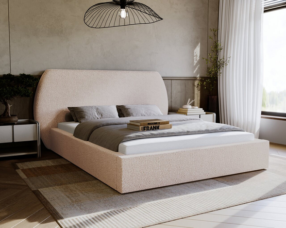 Lit Coffre rembourré avec sommier relevable 140x200 Blossom Beige