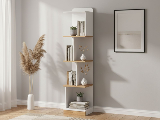 Bibliothèque avec à Tiroirs Lindo Blanc, chêne Nash