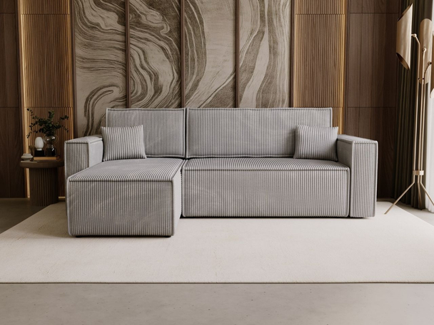 Canapé d'Angle Convertible avec Coffre Réversible Prato L Gris