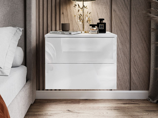 Table de chevet suspendue avec tiroirs Nuveo Blanc