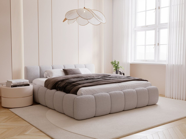 Lit Coffre rembourré avec sommier relevable 140x200 Cloud Low Gris