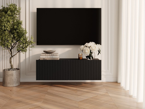 Meuble TV avec portes 100 cm Kioto Noir mat