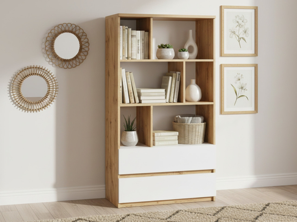 Bibliothèque avec à Tiroirs Arcadia Marron, Blanc