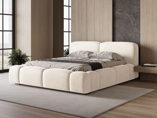 Lit Coffre rembourré avec sommier relevable 120x200 Aubi Crème