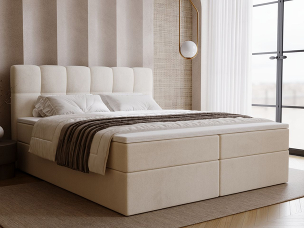 Lit Boxspring avec Coffre de Rangement 160x200 Maison Beige