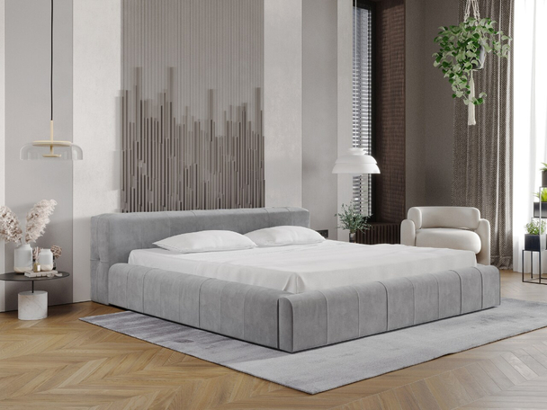 Lit Coffre rembourré avec sommier relevable 120x200 Lipari Gris