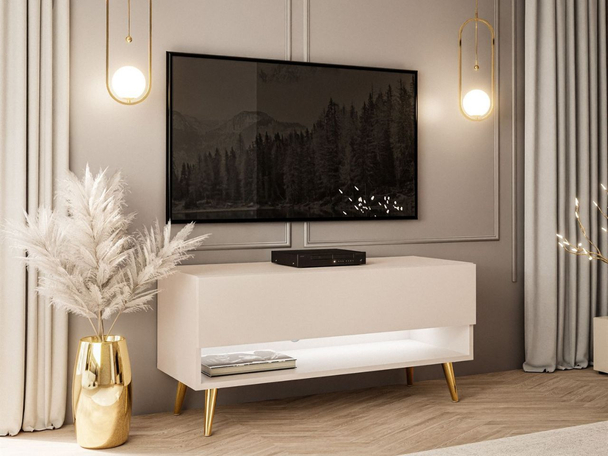 Meuble TV de 90 cm avec éclairage LED Aurelie Cachemire mat