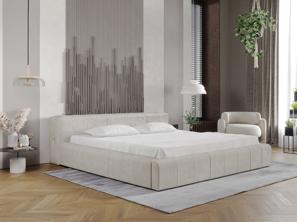 Lit Coffre rembourré avec sommier relevable 140x200 Lipari Beige