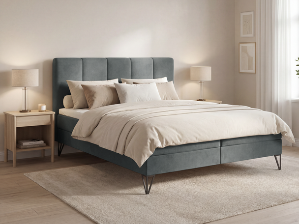 Lit Boxspring avec Coffre de Rangement 180x200 Vendi gris