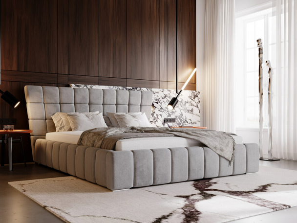 Lit Coffre rembourré avec sommier relevable 180x200 Paris Gris
