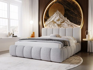 Lit Coffre rembourré avec sommier relevable 200x200 Cloud Gris clair